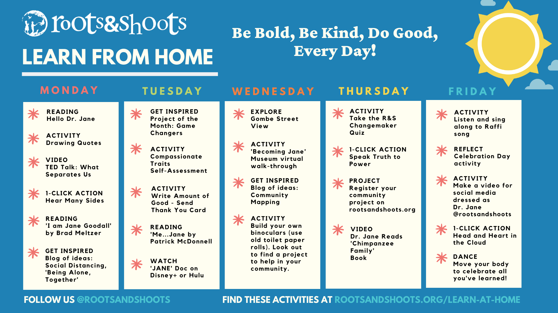 Learn From Home - Roots & Shoots Weekly Schedule