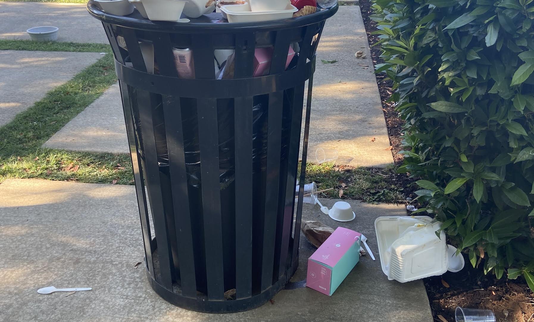 Overflowing Trash Cans in East Nashville Roots & Shoots